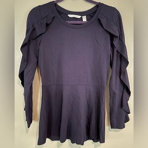 NWOT Isaac Mizrahi ruffle sleeve peplum top size XXS (QVC sizing) navy blue.
